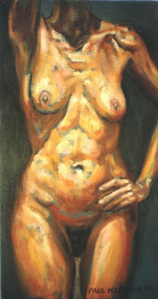 Nude, oil on canvas. Isabel, overhead light. 